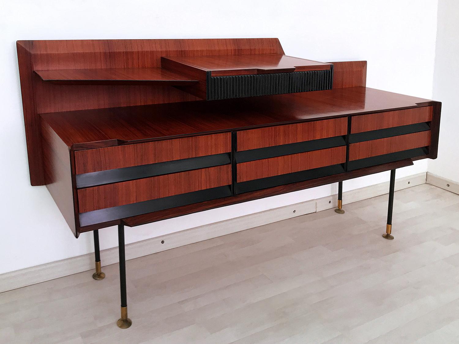 Italian Mid-Century Teak Wood Sideboard with Drawers by Vittorio Dassi, 1950s 8