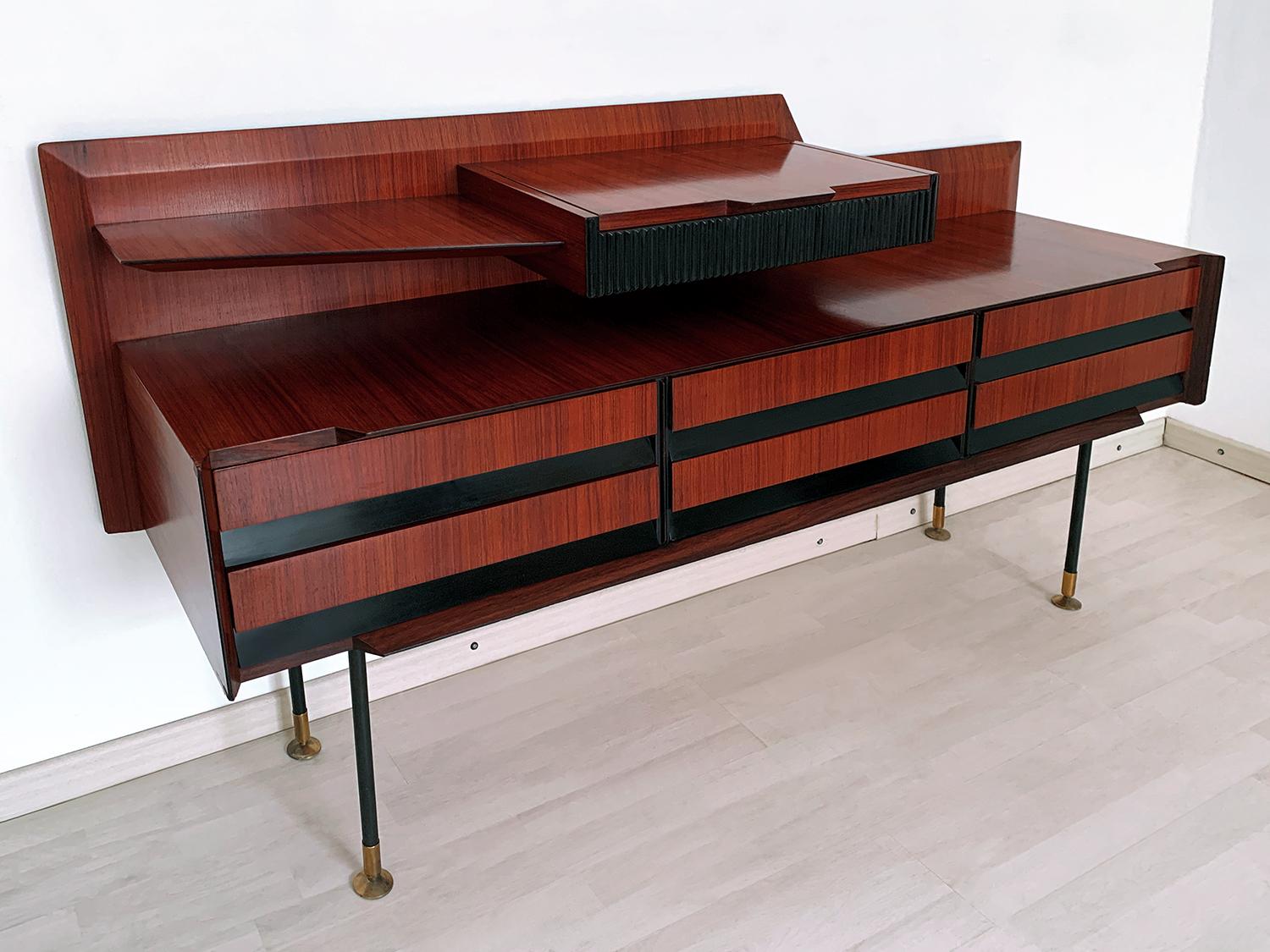 Italian Mid-Century Teak Wood Sideboard with Drawers by Vittorio Dassi, 1950s 9