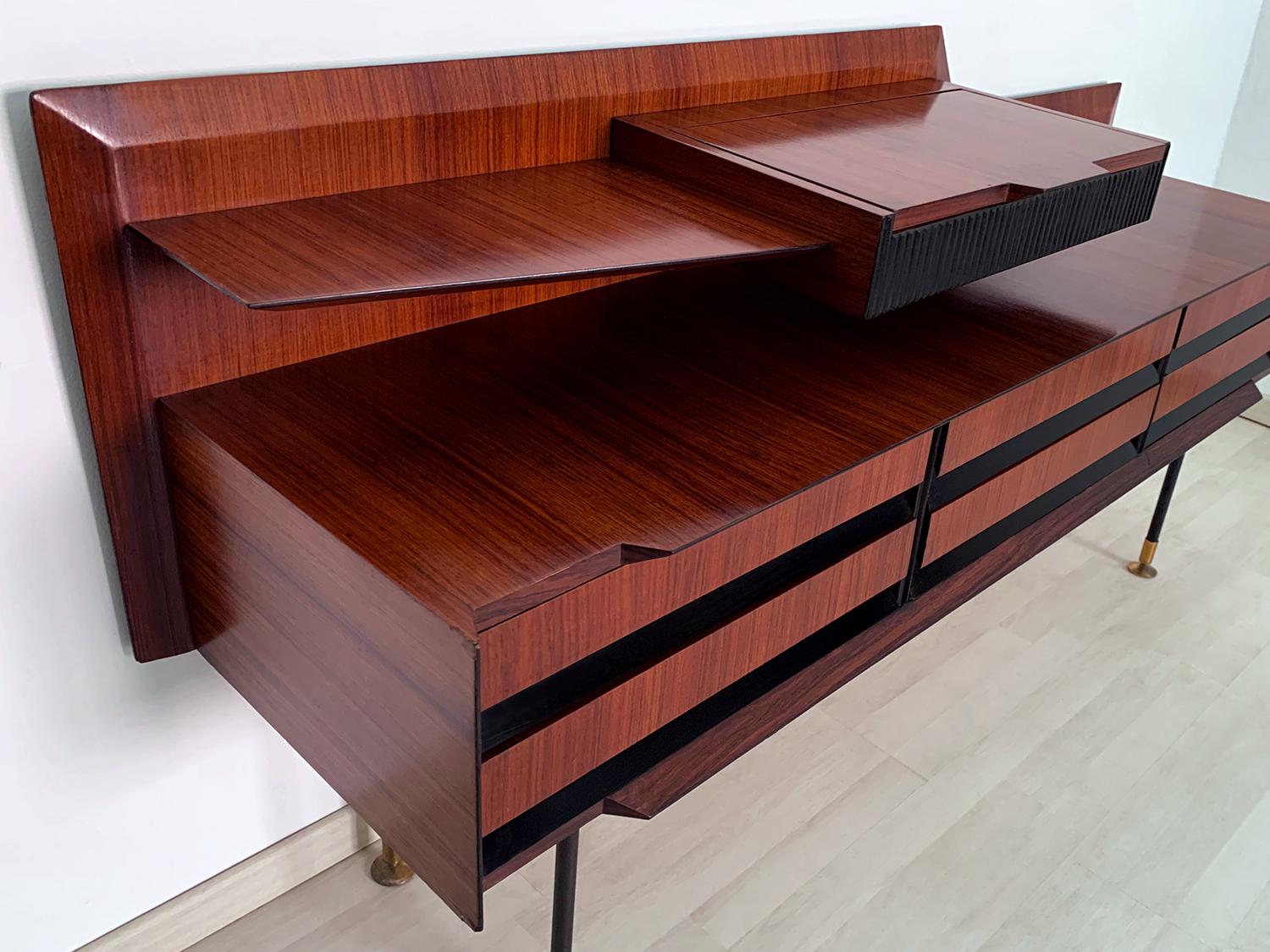 Italian Mid-Century Teak Wood Sideboard with Drawers by Vittorio Dassi, 1950s 13