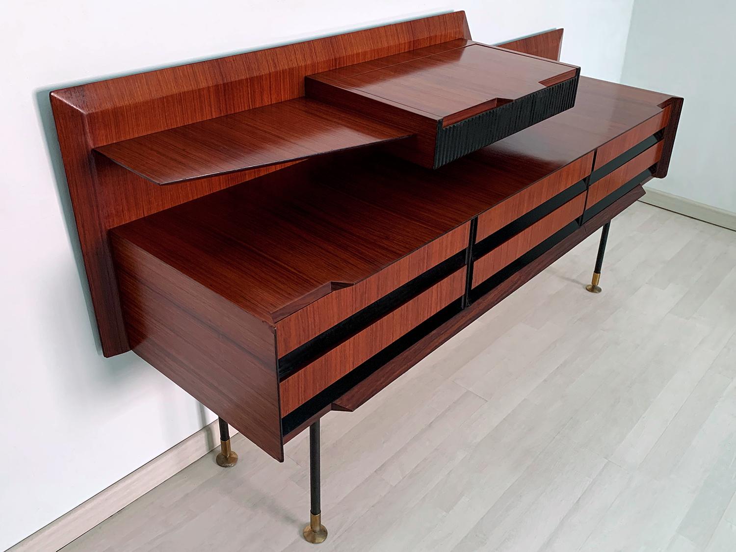 Italian Mid-Century Teak Wood Sideboard with Drawers by Vittorio Dassi, 1950s 14