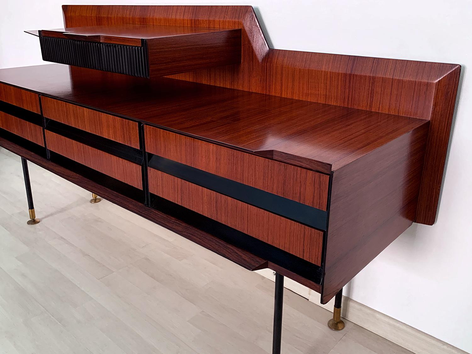 20th Century Italian Mid-Century Teak Wood Sideboard with Drawers by Vittorio Dassi, 1950s