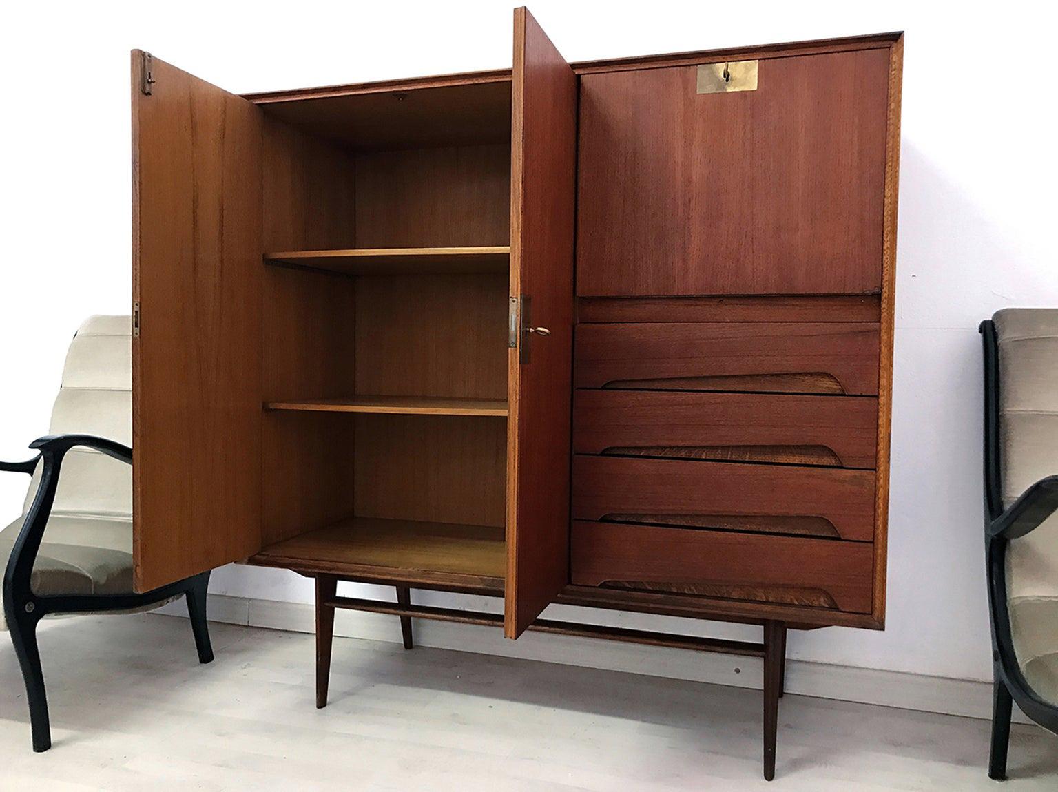 Italian Mid-Century Teak Wood Sideboard with Secretaire by Vittorio Dassi, 1950s 10