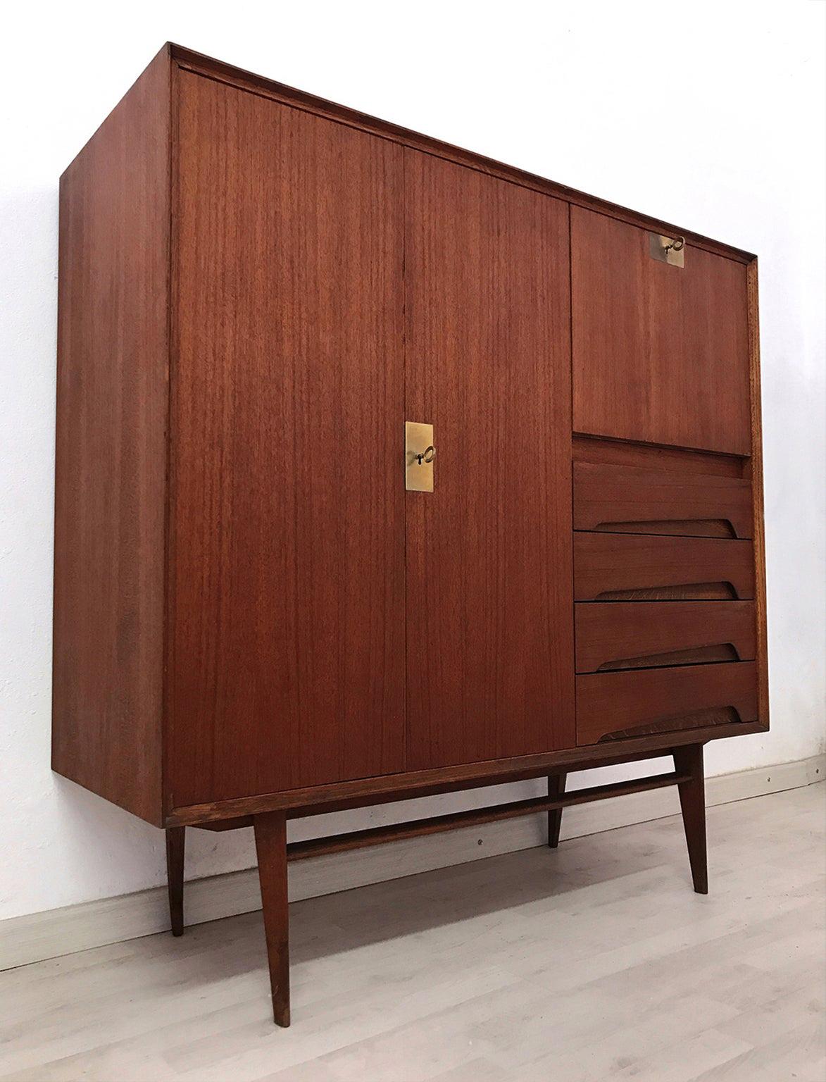 Italian Mid-Century Teak Wood Sideboard with Secretaire by Vittorio Dassi, 1950s 2