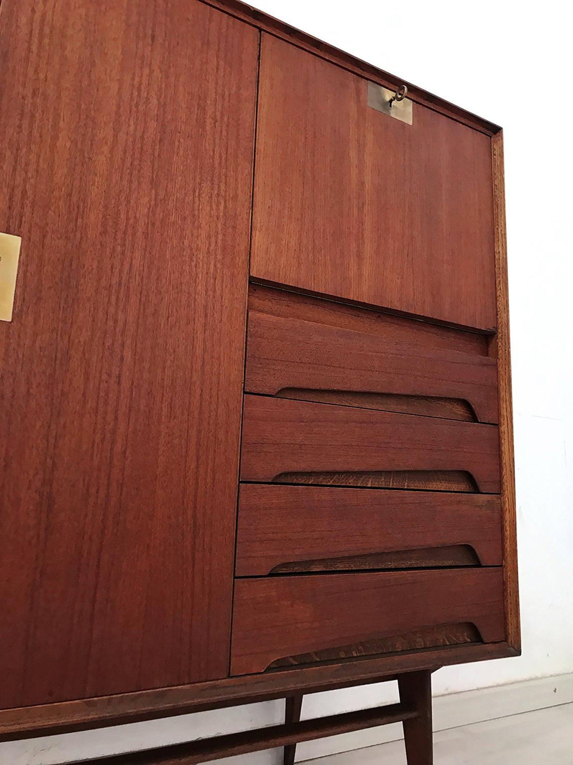 Italian Mid-Century Teak Wood Sideboard with Secretaire by Vittorio Dassi, 1950s 3