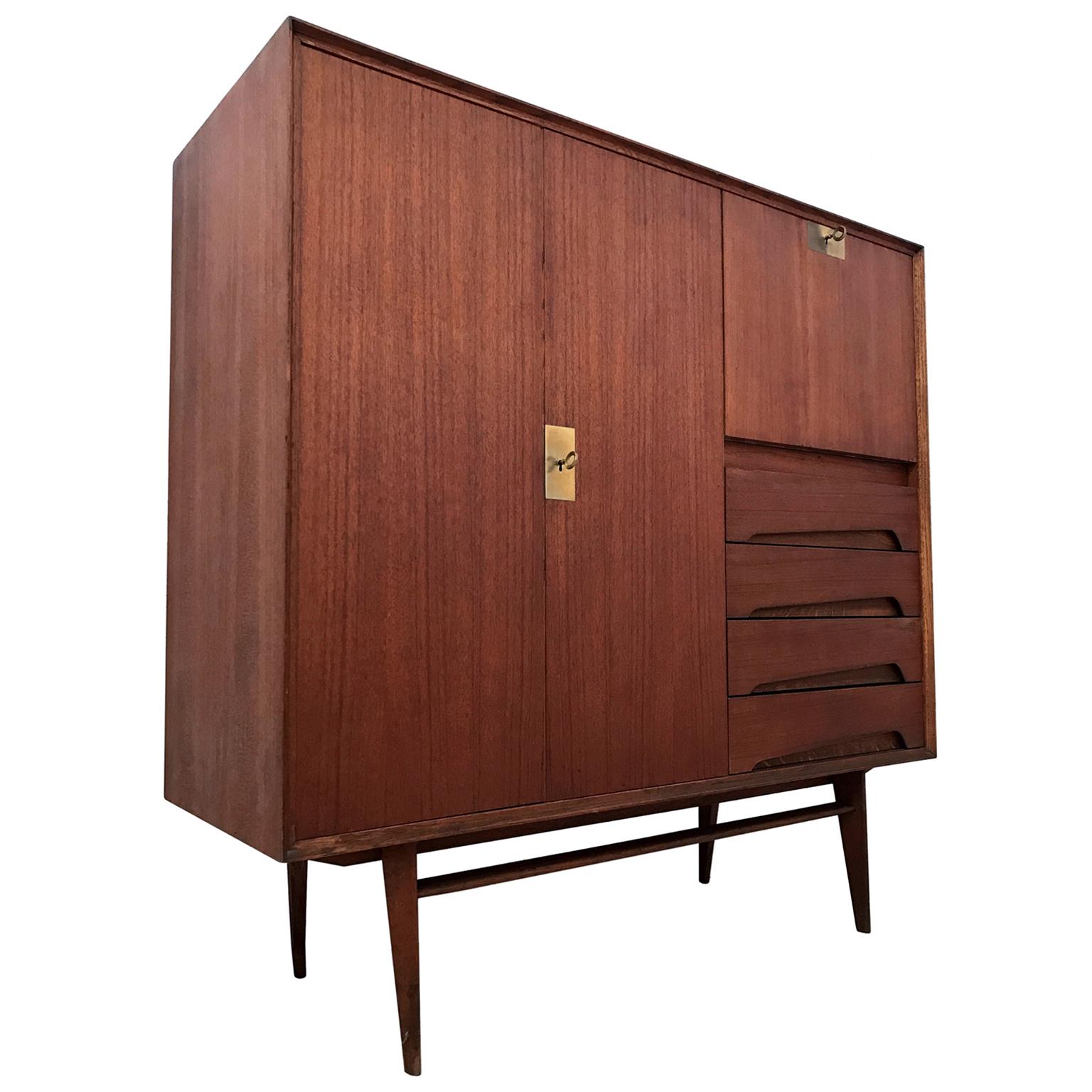 Italian Mid-Century Teak Wood Sideboard with Secretaire by Vittorio Dassi, 1950s