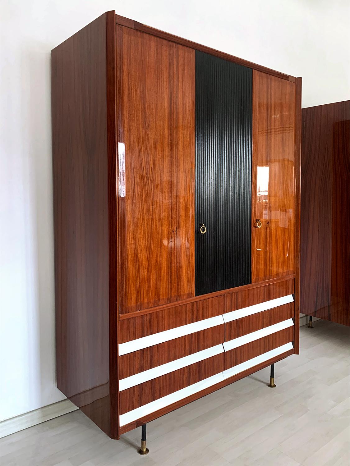 Mid-Century Modern Italian Mid-Century Teak Wood Wardrobe 3-Door by Vittorio Dassi, 1950s