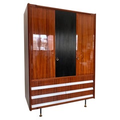 Italian Mid-Century Teak Wood Wardrobe 3-Door by Vittorio Dassi, 1950s