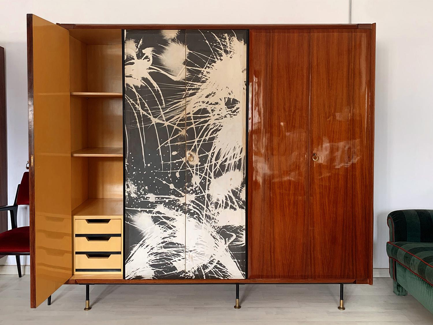 20th Century Italian Mid-Century Teak Wood Wardrobe 5-Door by Vittorio Dassi, 1950s