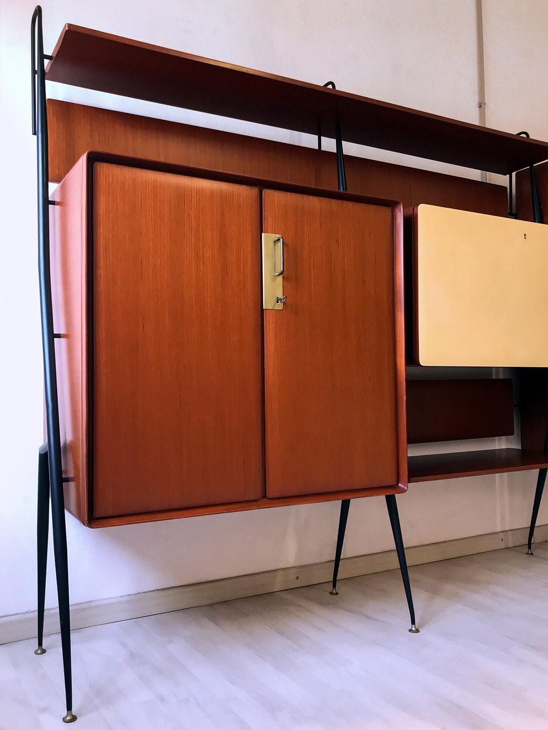 Glass Italian Mid-Century Teakwood Sideboard by Silvio Cavatorta, 1950s