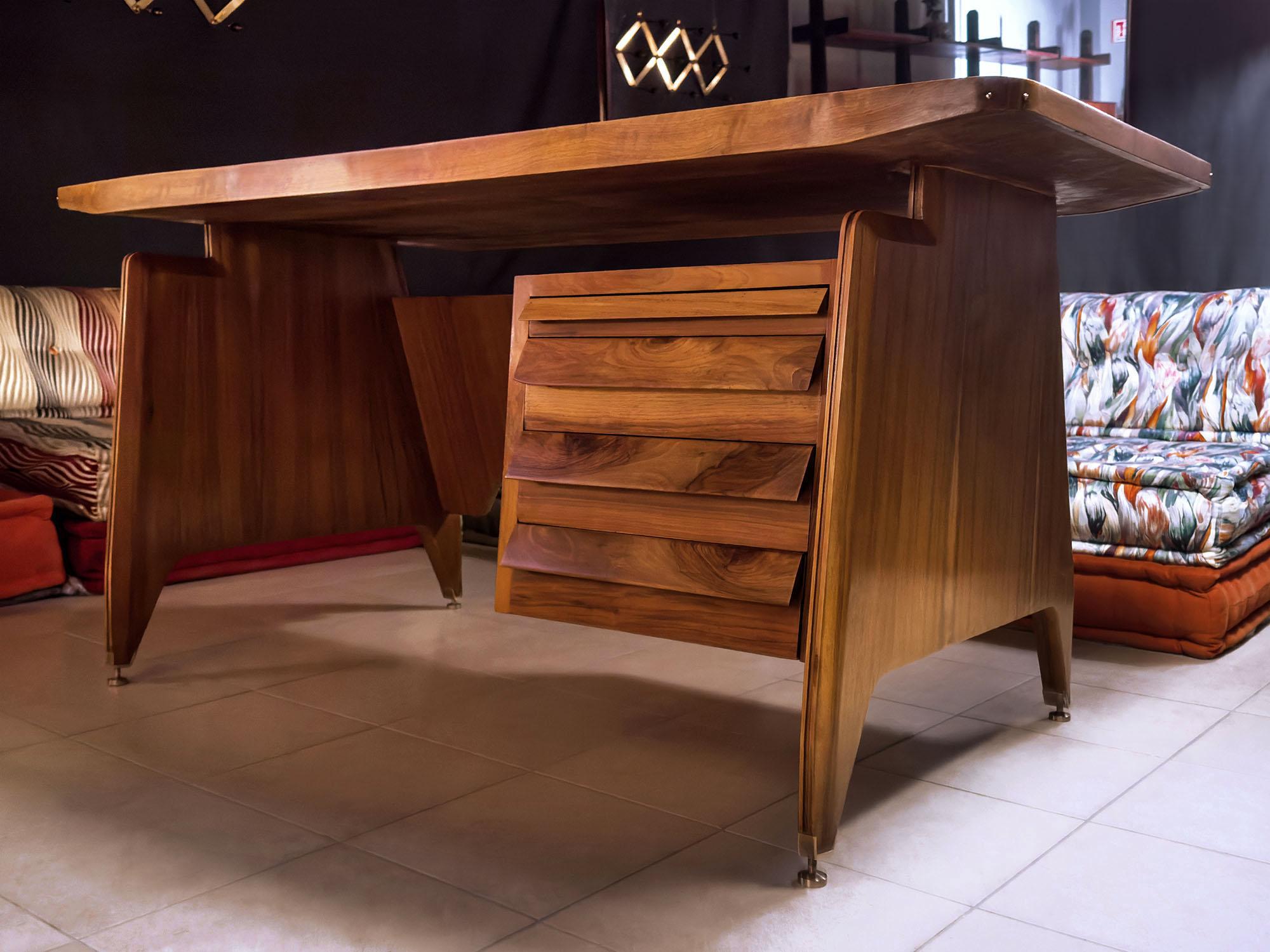 Mid-Century Modern Italian Mid-Century Teakwood Writing Desk by Vittorio Dassi, 1950s For Sale