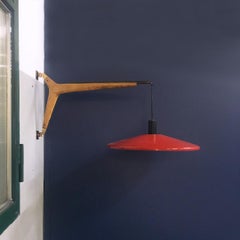 Italian Midcentury Telescopic Wall Lamp Stilnovo in Solid Wood and Metal, 1950s