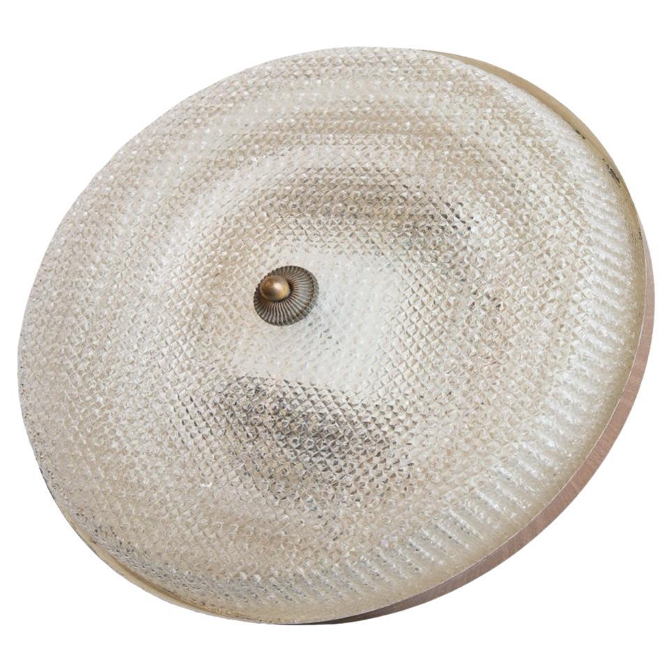 Italian Mid-Century Textured Glass and Brass Ceiling Light