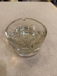 Italian Mid-Century Thick Clear Glass Ashtray, Murano Style, 1960s–1970s