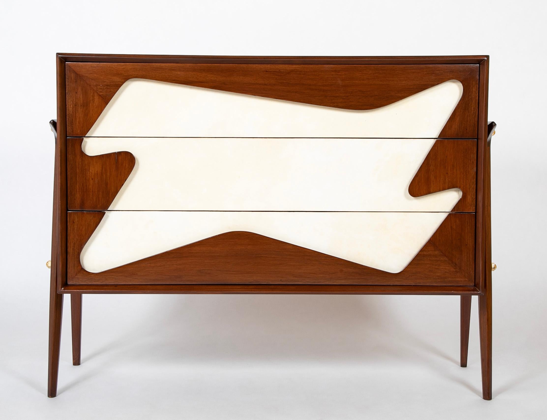 Mid-Century Modern Italian Mid-Century Three Drawer Dresser with Free Form Parchment Design For Sale