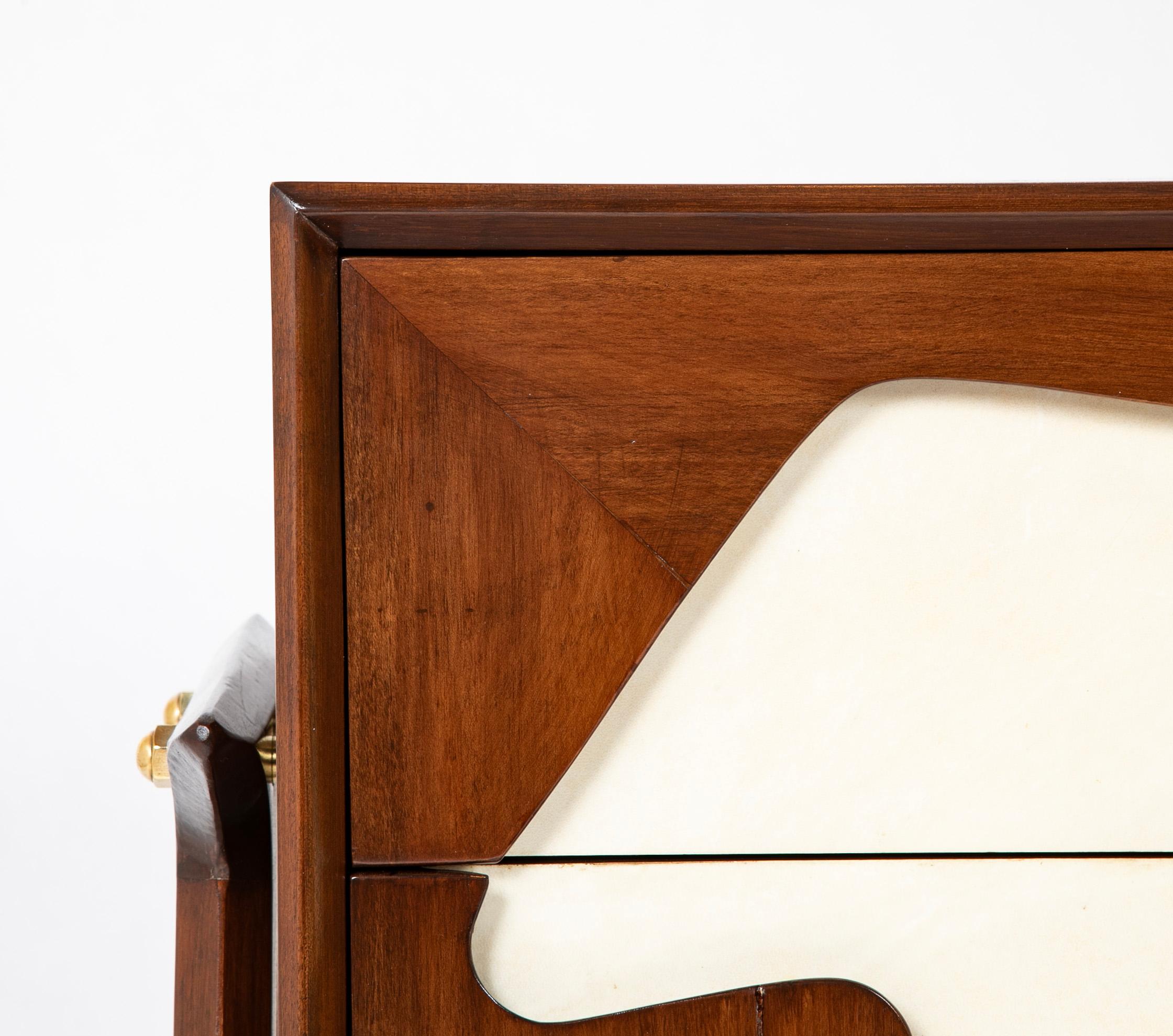 Walnut Italian Mid-Century Three Drawer Dresser with Free Form Parchment Design For Sale