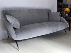 Italian Mid-Century Three-Seater Gray Velvet Sofa, Radice Style, 1950s