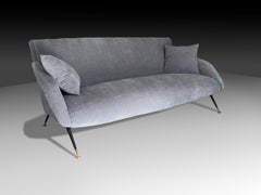 Italian Mid-Century Three-Seater Gray Velvet Sofa, Radice Style, 1950s