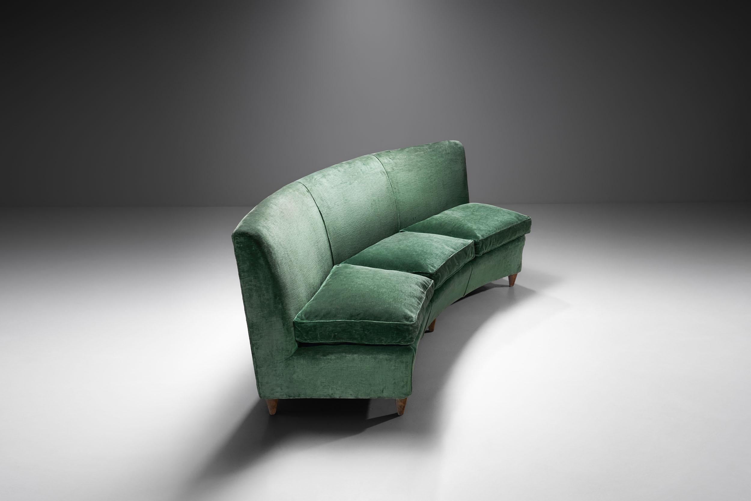 Velvet Italian Mid-Century Three-Seater Sofa, Italy 1950s For Sale