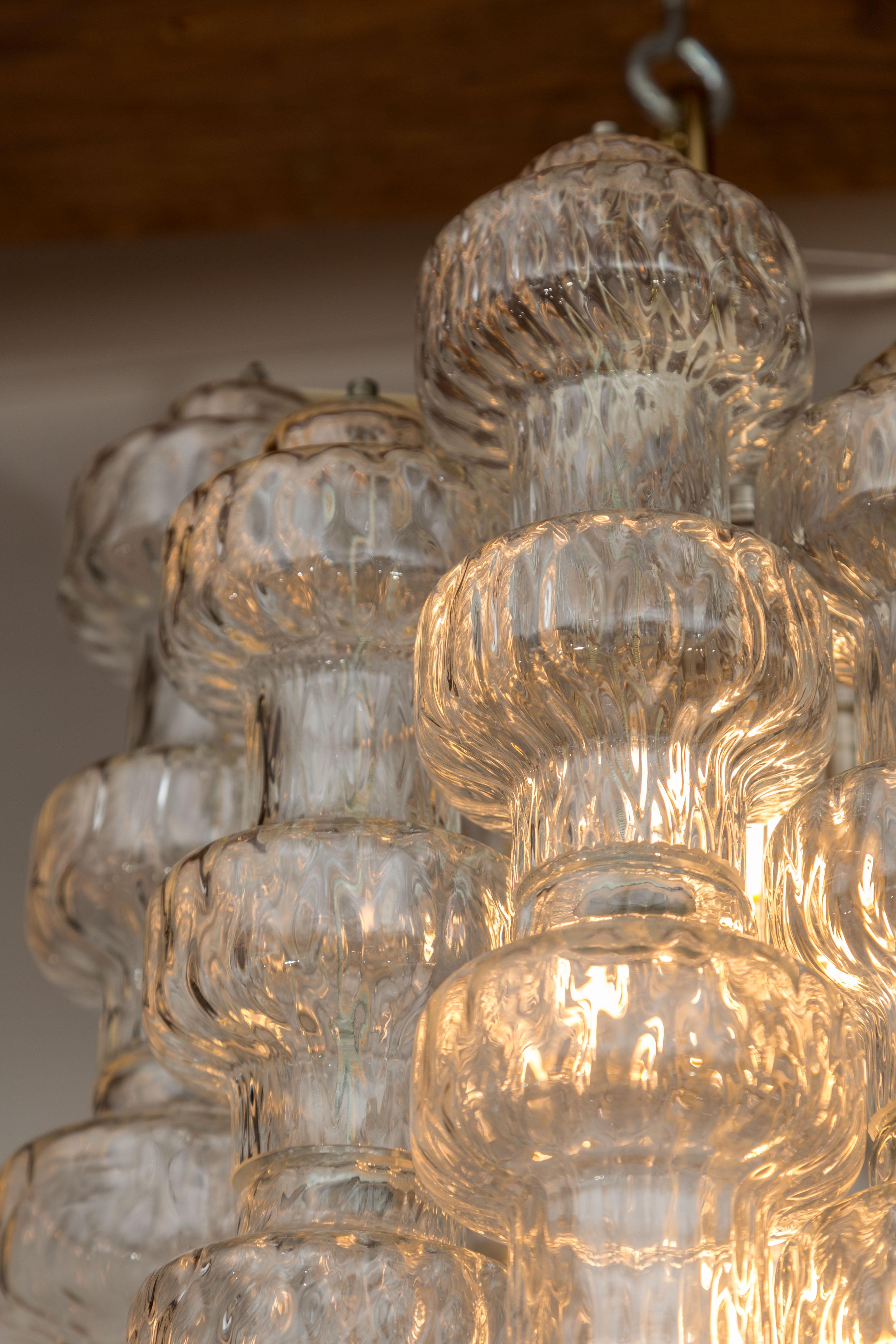 Blown Glass Italian Mid Century Three Tiered Ceiling Light For Venini For Sale