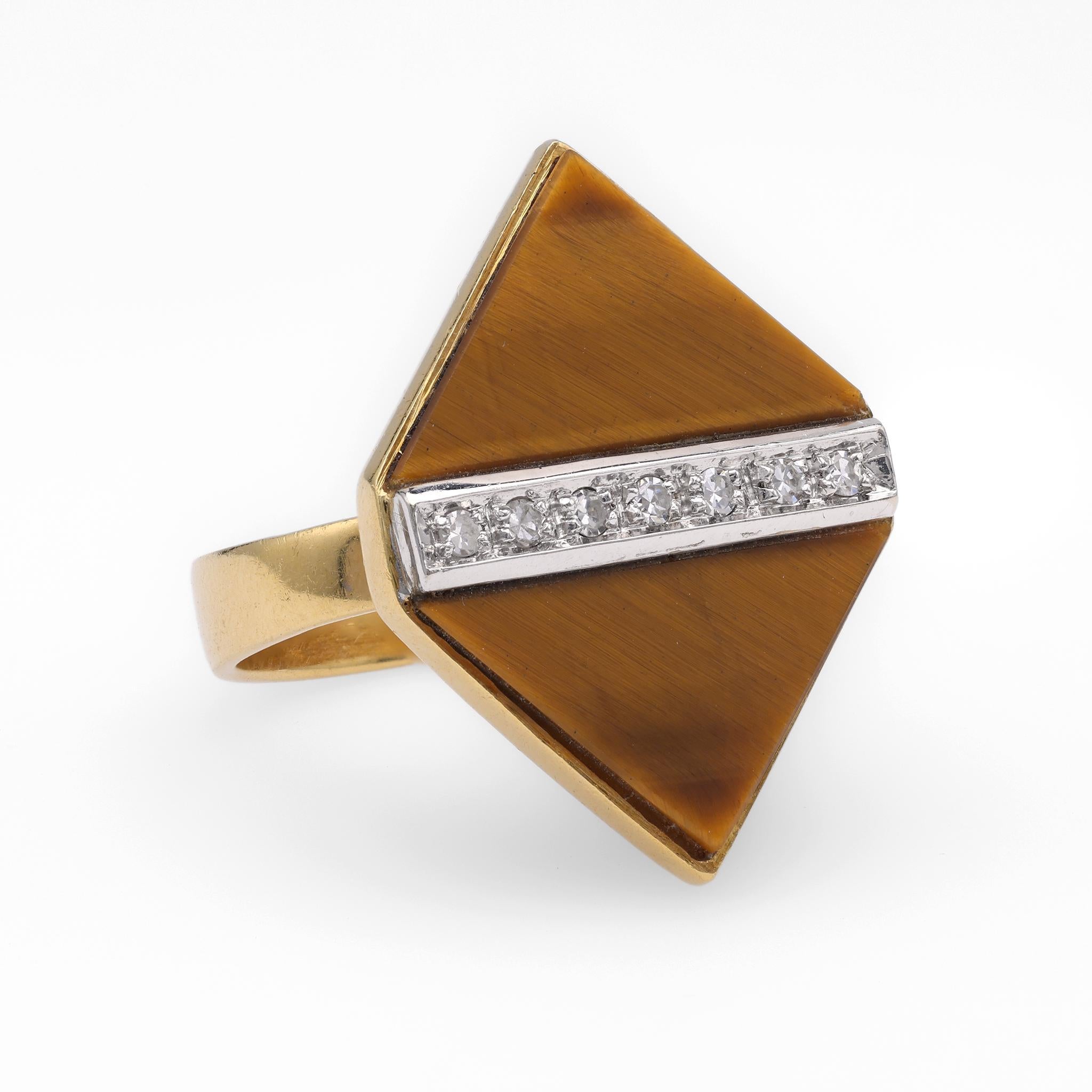 Single Cut Italian Mid-Century Tigers Eye Diamond Yellow Gold Ring For Sale