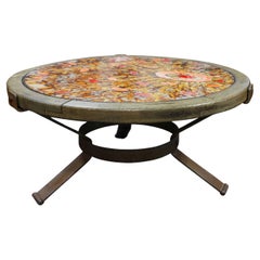 Italian Mid-Century Tile, Wood, & Iron Coffee Table