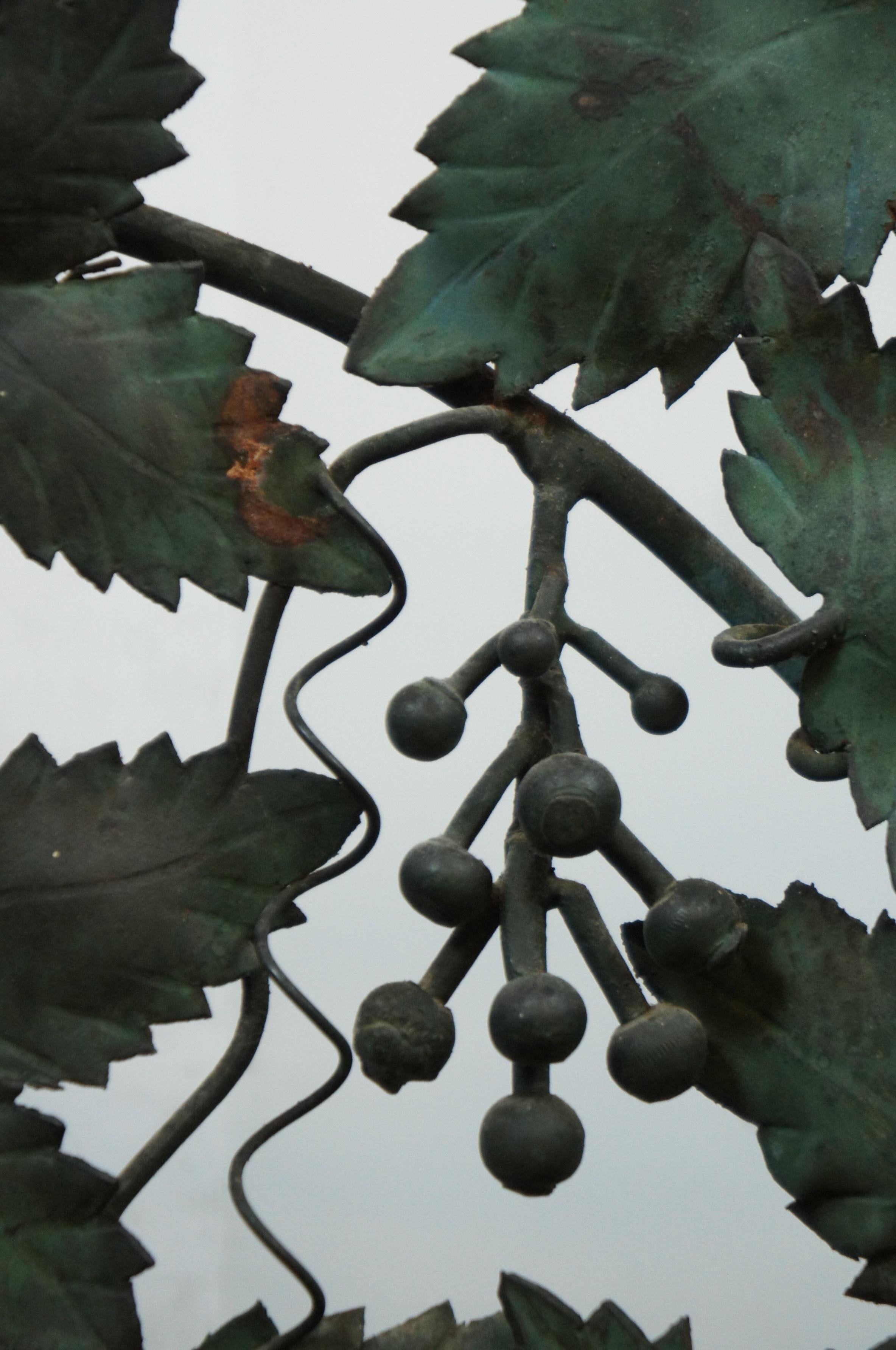 Italian Mid Century Tole Grape Vine Leaves Wrought Iron Fireplace Screen MCM 5