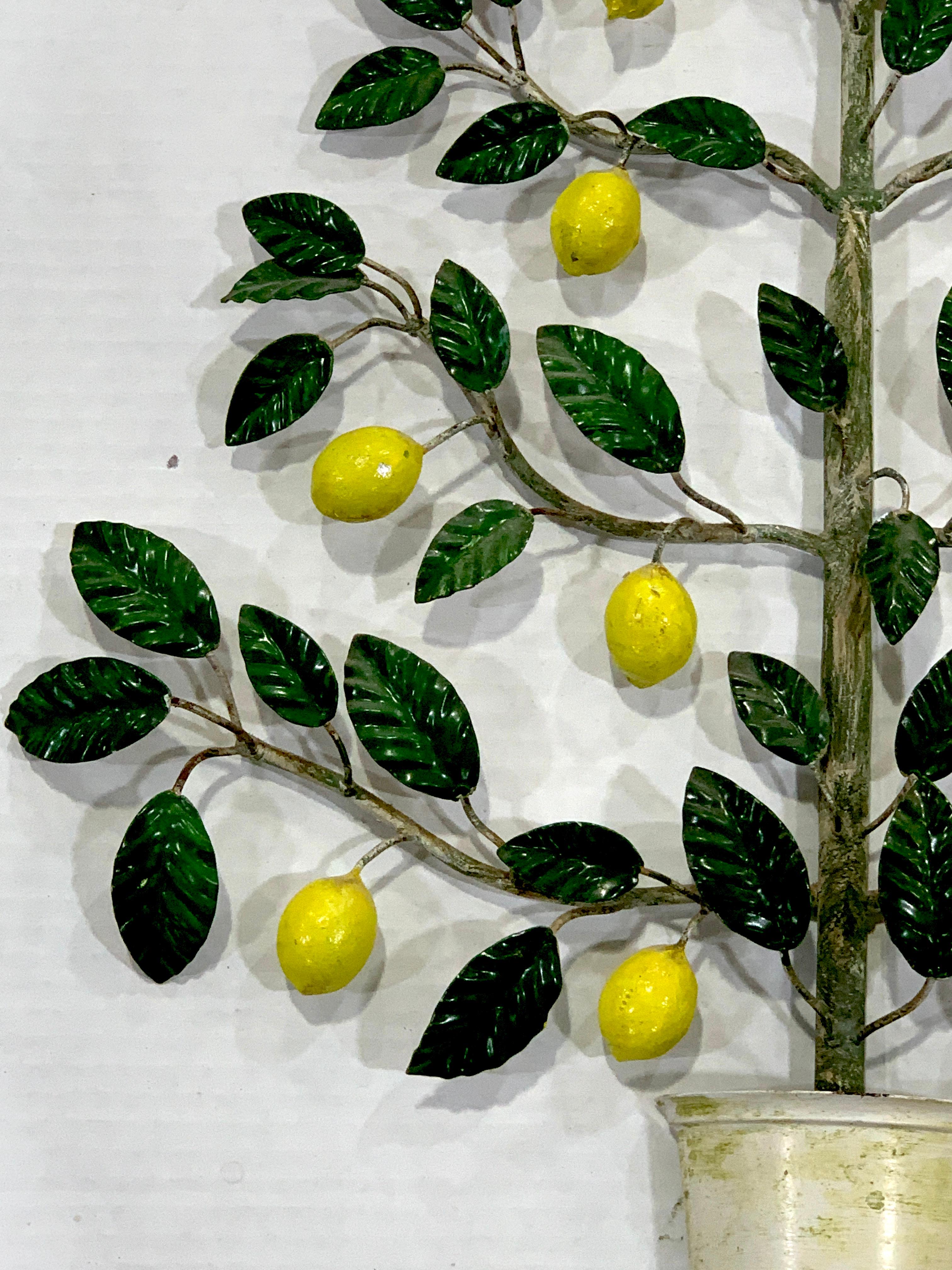 Polychromed Italian Midcentury Tole Wall Sculpture of a Lemon Tree