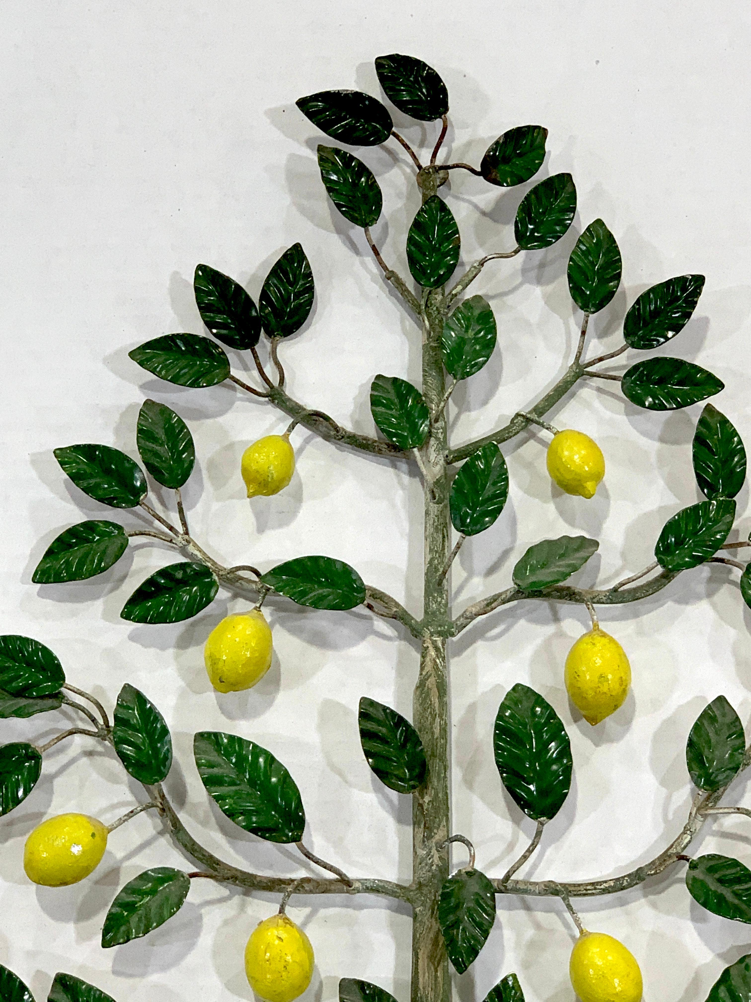 Italian Midcentury Tole Wall Sculpture of a Lemon Tree In Good Condition In West Palm Beach, FL