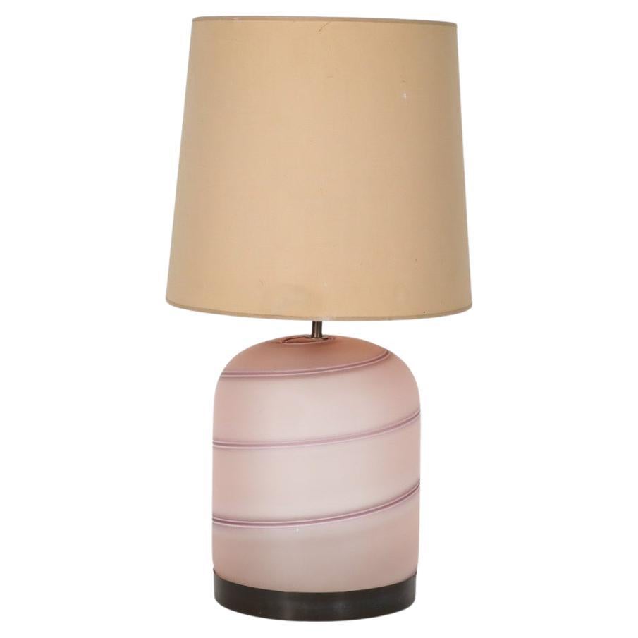 Lampada italiana di metà secolo Tommaso Barbi con base in vetro soffiato e paralume in lino