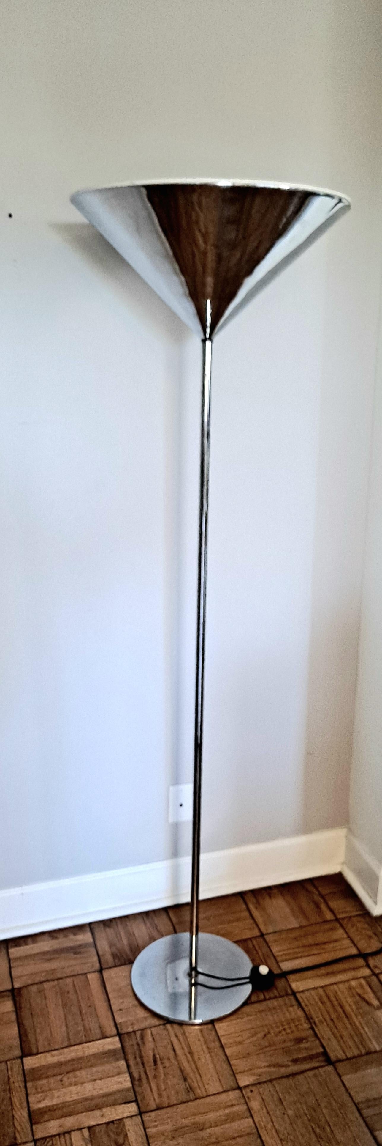 Italian Mid Century  Torchiere Chrome Floor Lamp  In Good Condition For Sale In Los Angeles, CA