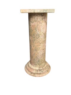 Italian Mid Century Transitional Modern Green Pink & Beige Marble Pedestal Table