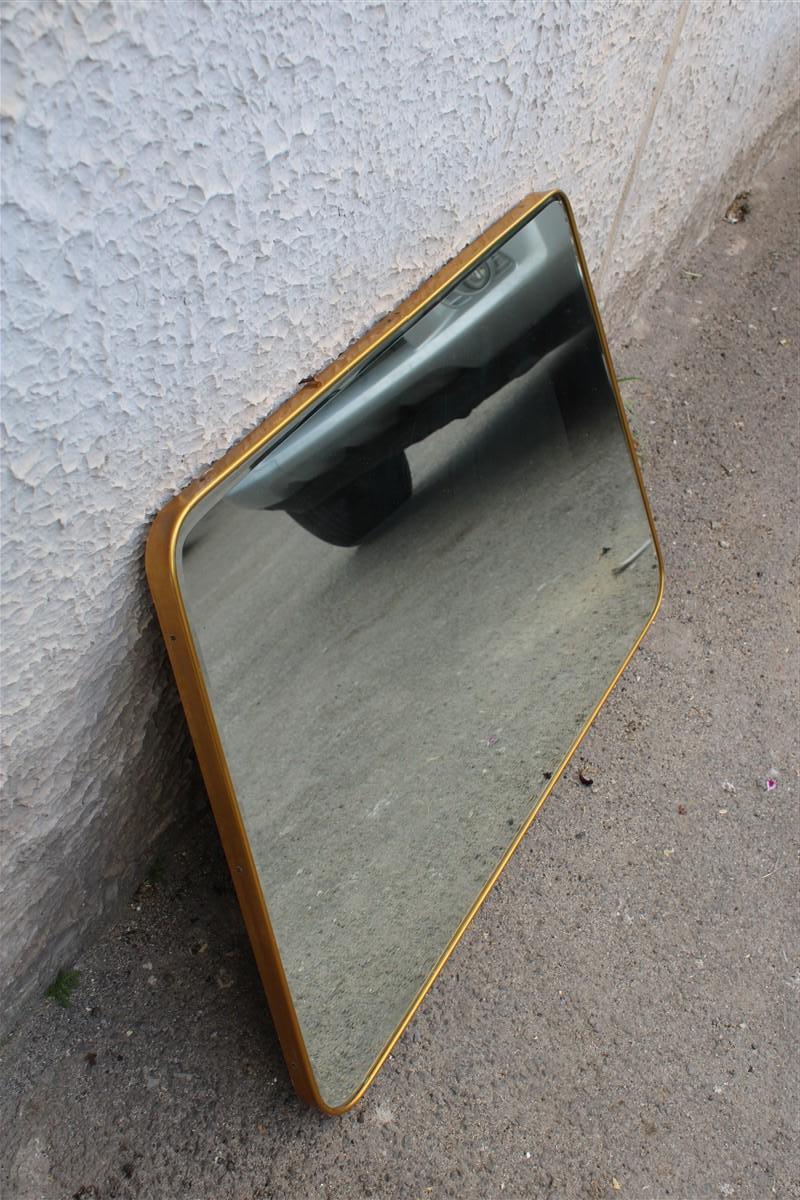 Italian Mid-century Trapezoidal Brass Mirror For Sale 1