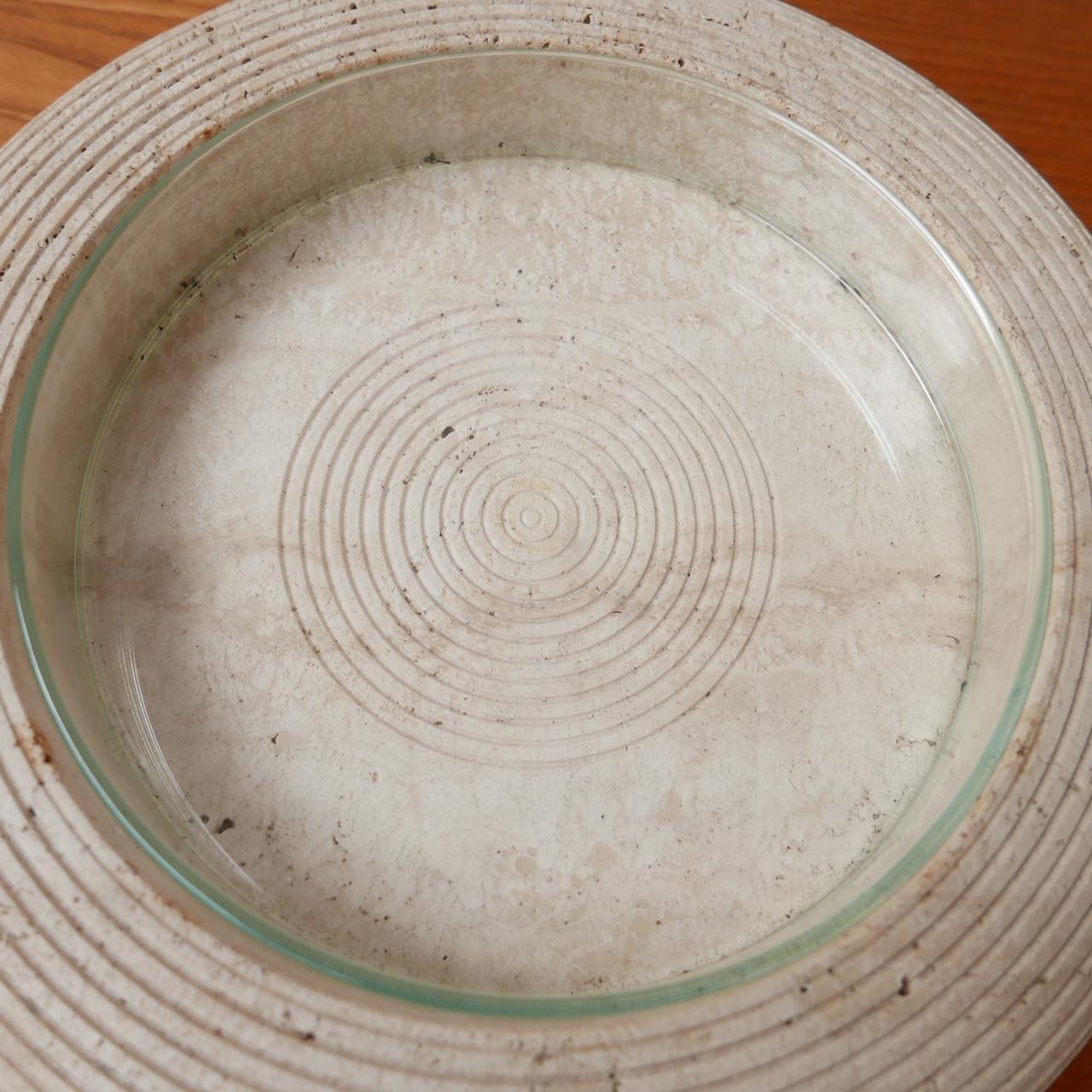 Italian Mid-Century Travertine and Glass Bowls '2' For Sale 7