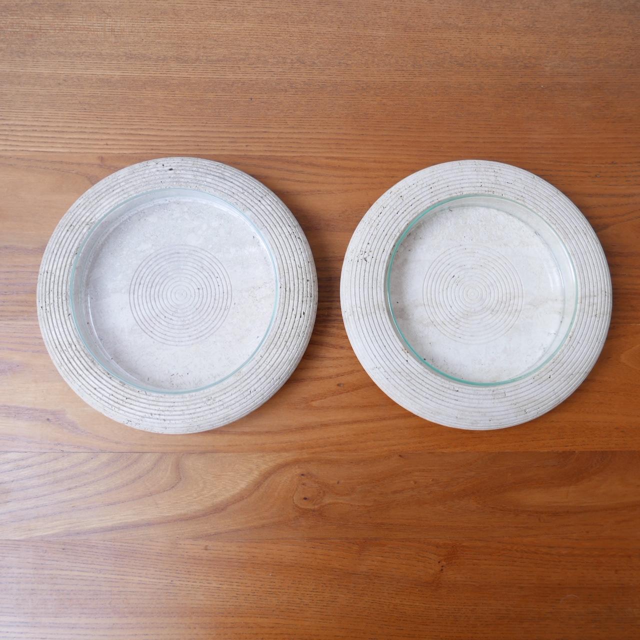 19th Century Italian Mid-Century Travertine and Glass Bowls '2' For Sale