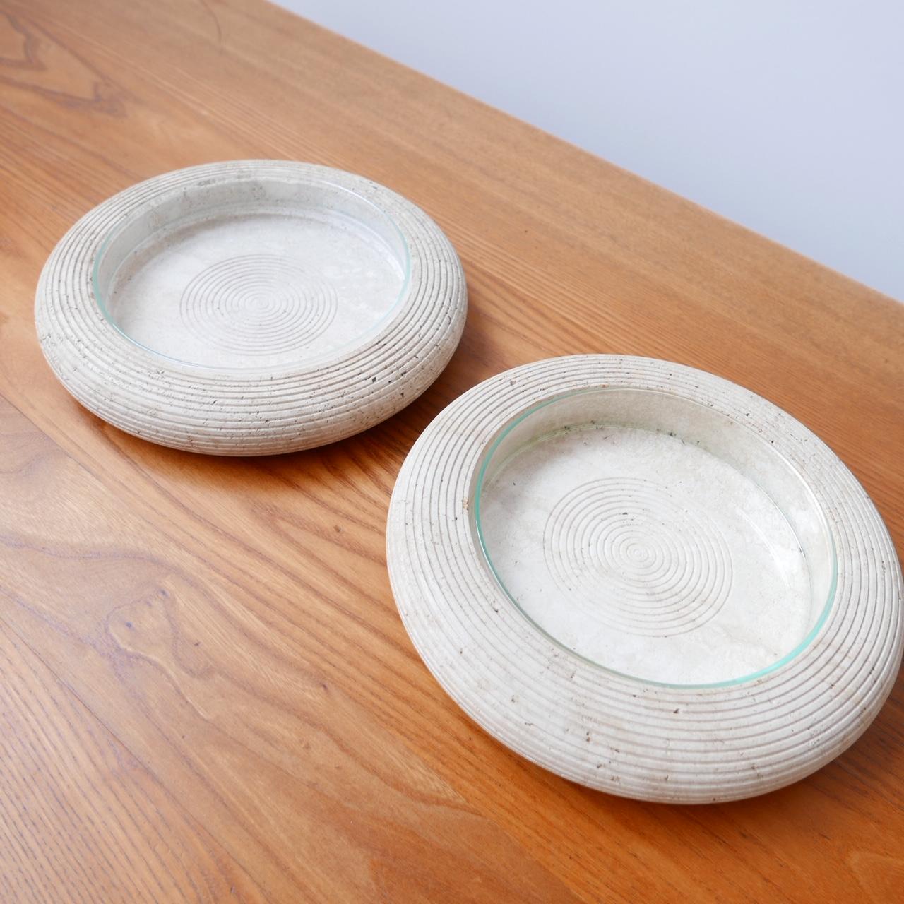 Italian Mid-Century Travertine and Glass Bowls '2' For Sale 1