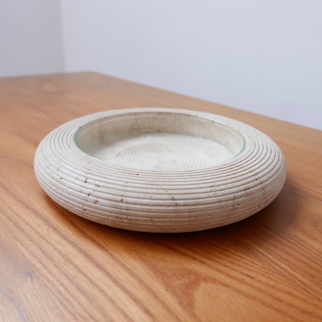 Italian Mid-Century Travertine and Glass Bowls '2' For Sale 2