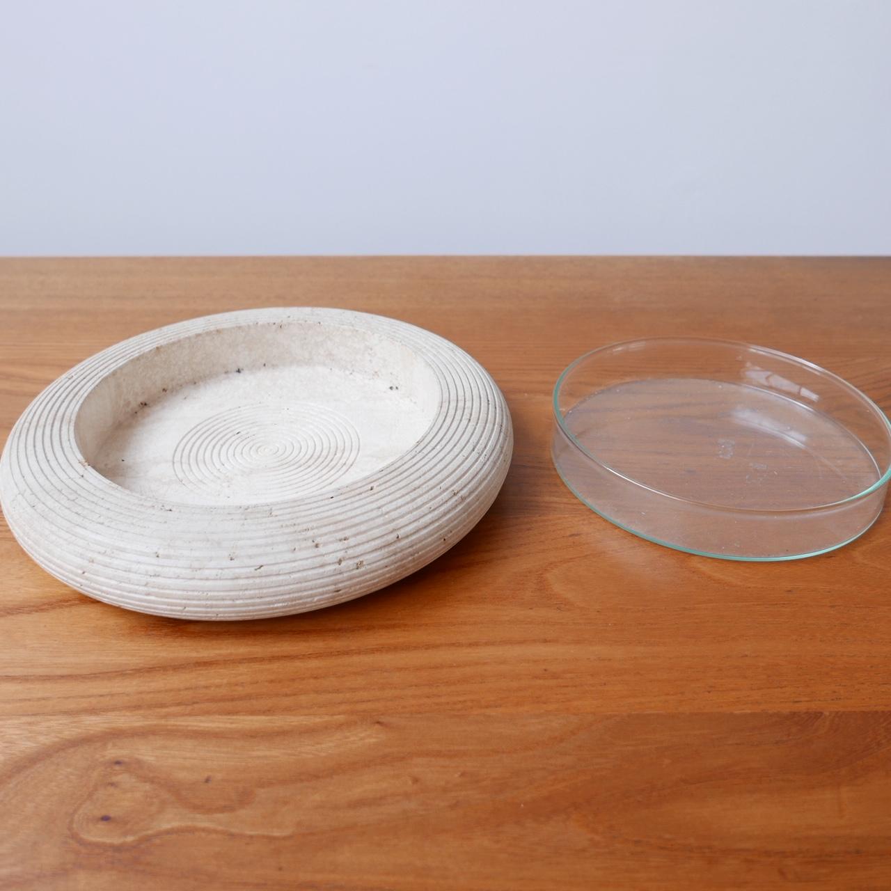 Italian Mid-Century Travertine and Glass Bowls '2' For Sale 5