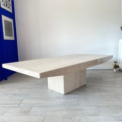 Italian Mid-century Travertine Beveled Edge Pedestal Coffee Table
