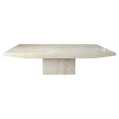 Italian Mid-century Travertine Beveled Edge Pedestal Coffee Table