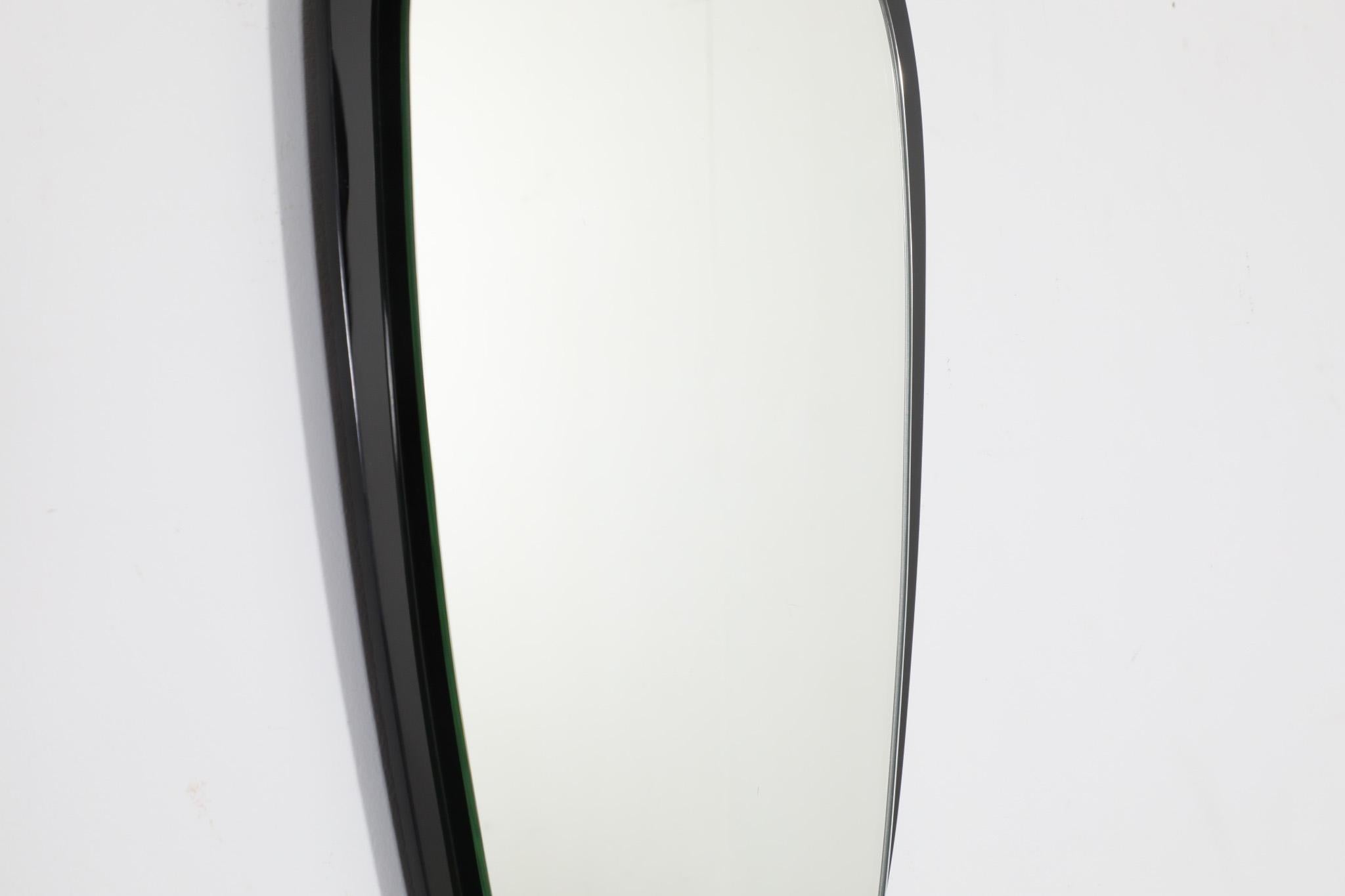 Italian Mid-Century Triangular Wall Hanging Mirror with Black Backing In Good Condition For Sale In Los Angeles, CA