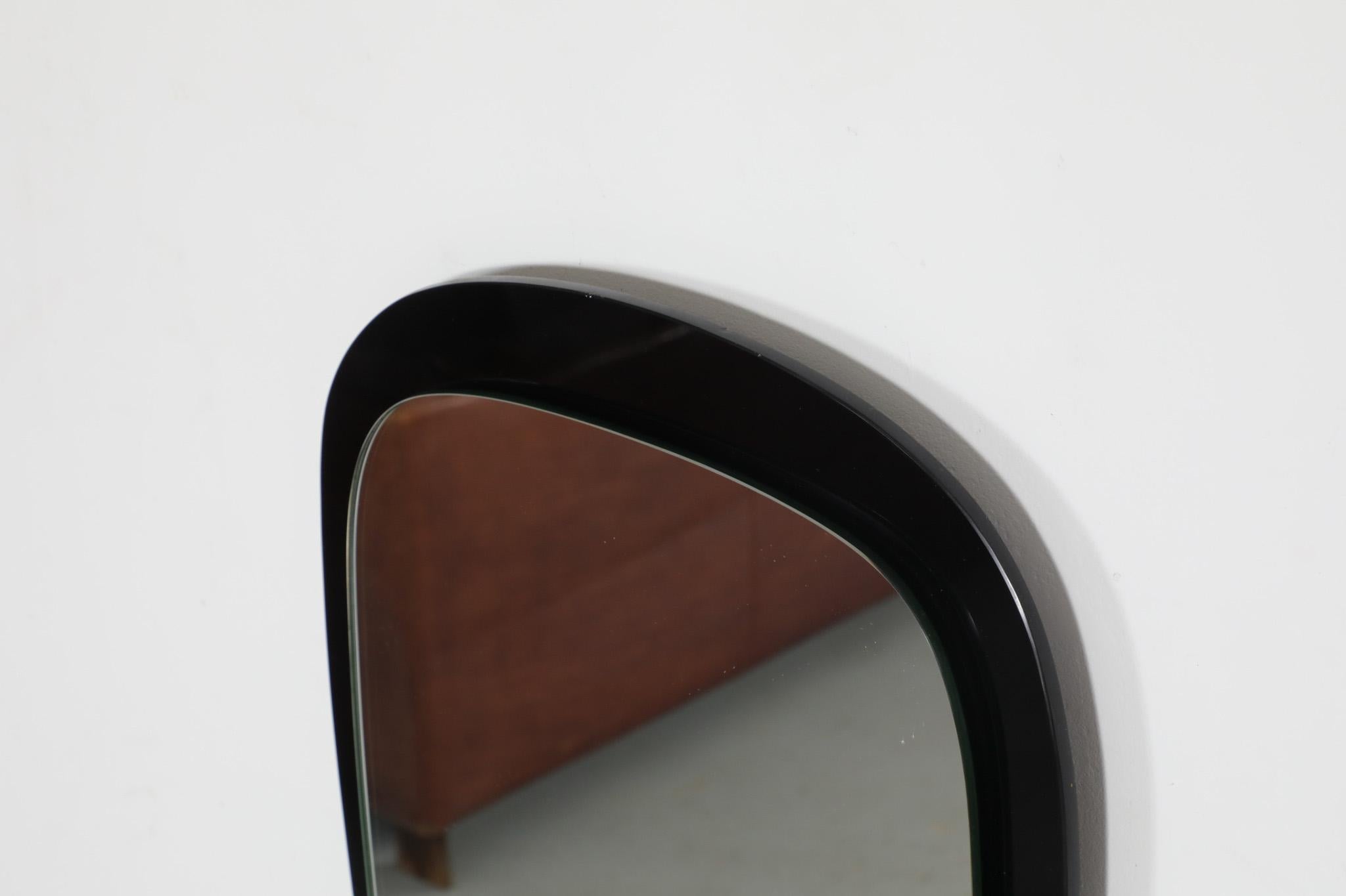 Glass Italian Mid-Century Triangular Wall Hanging Mirror with Black Backing For Sale