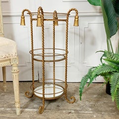 Italian Mid Century Triple Tiered Glass and Mirror Gold Tassel Stand