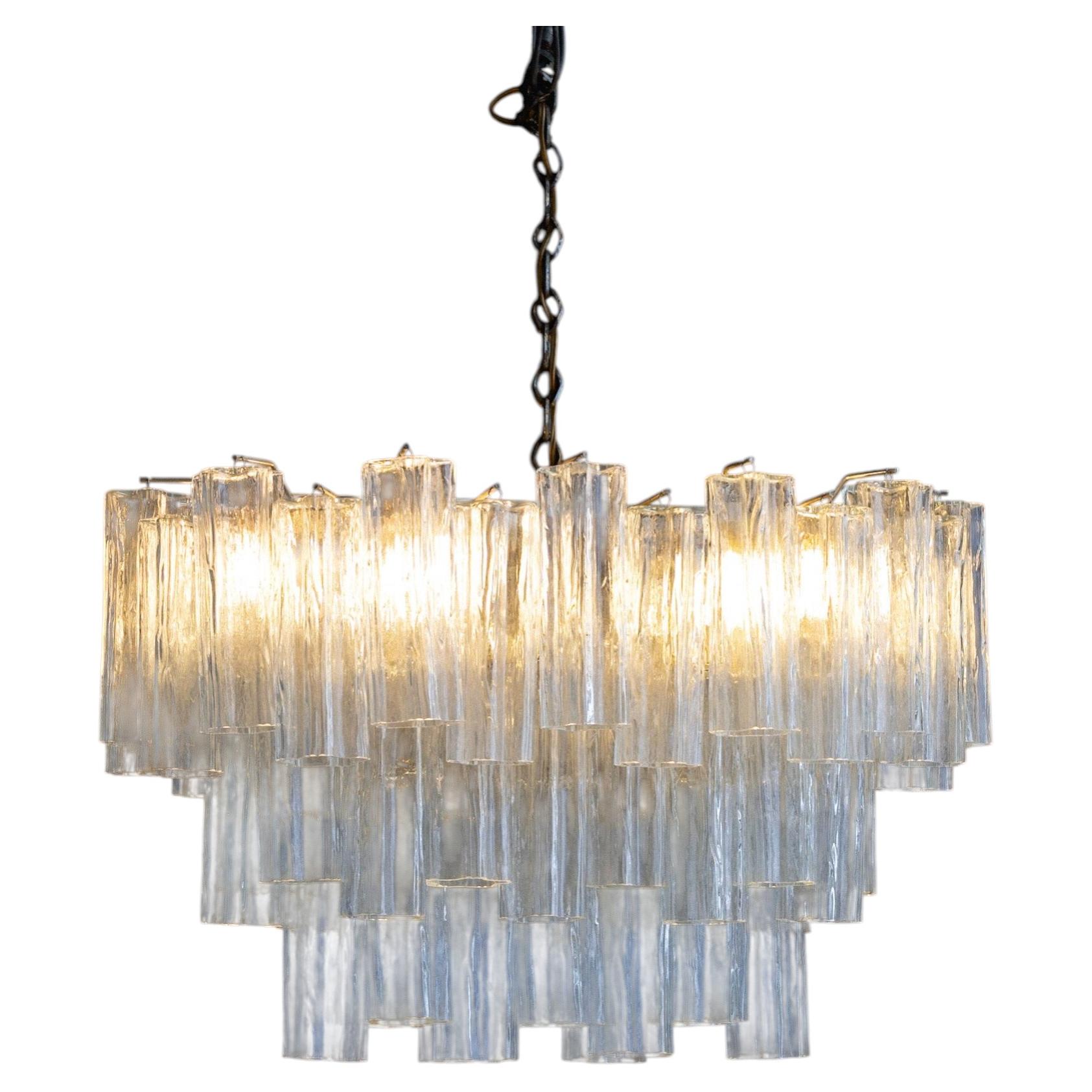 Italian Mid-Century "Tronchi" Glass Chandelier, Made in Murano