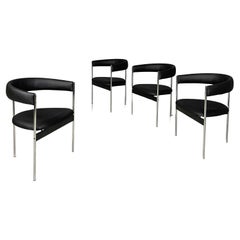 Italian mid-century tub chairs with chromed metal and black leatherette, 1970s