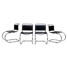 Italian Mid-Century Tubular Steel Chairs in Black Leathers, 1970s