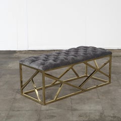 Italian Mid-Century Tufted Velvet Bench with Brass Base, 1970s