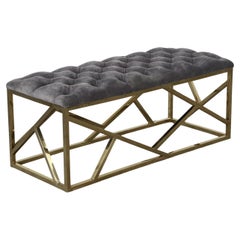 Italian Mid-Century Tufted Velvet Bench with Brass Base, 1970s