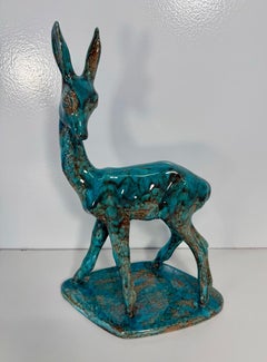 Italian Mid-Century Turquoise Glazed Ceramic Fawn by Magri, 1960s