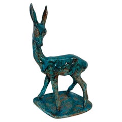 Italian Mid-Century Turquoise Glazed Ceramic Fawn by Magri, 1960s