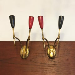 Italian Mid-Century Two-Arm Brass Wall Lamps with Cone Lamp Holder, 1950s